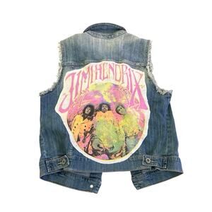 Upcycled Arizona Jean Co. Jean Vest, Jimmy Hendrix Patch Stitched, Women’s M,
